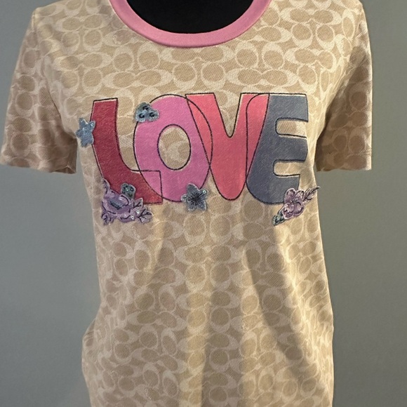 Coach Pink and Tan Short Sleeve Tees with Bold Love Design - Picture 2 of 7
